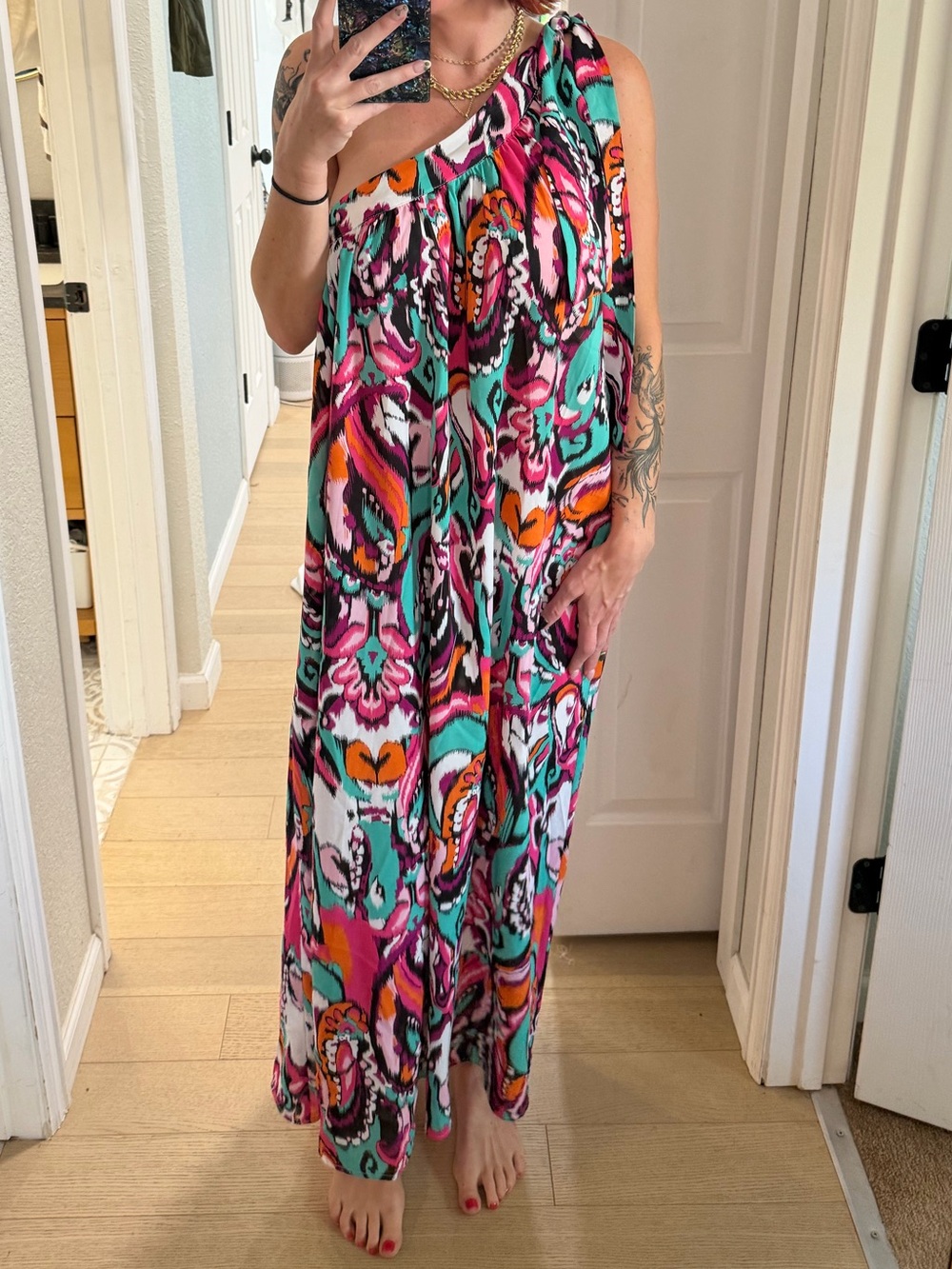 Boutique brand Women’s One-Shoulder Multicolor Print Dress - worn once